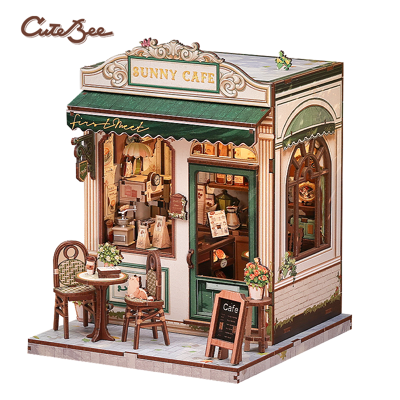 CuteBee - DIY Miniatuur Houten Book Nook Bouwpakket - CWGC208 - Sunny Cafe