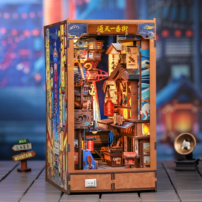 CuteBee - Book Nook - Modelbouwpakket - Houten 3D Puzzel - DIY Bouwpakket Volwassenen - Boekensteun - Tsutenkaku Ichiban Street BJAA403 - Afbeelding 6