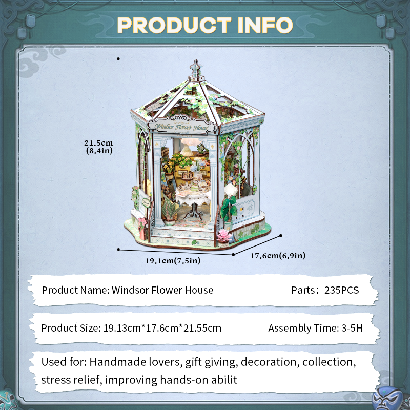 CuteBee - DIY Miniatuur Houten Huisje - Modelbouwpakket - GHGC401 - Windsor Flower House - Afbeelding 7