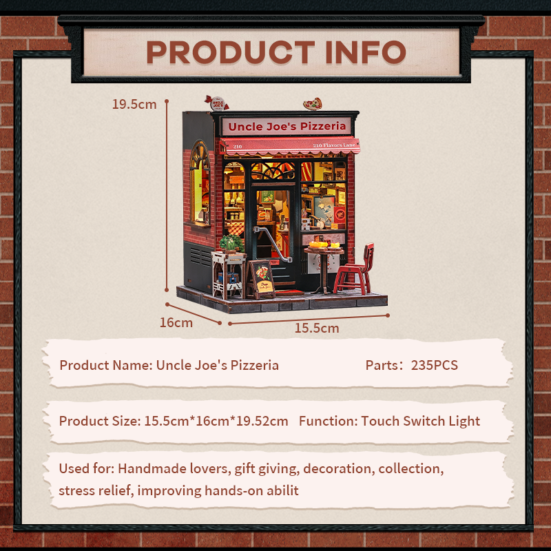 CuteBee - DIY Miniatuur Houten Book Nook Bouwpakket - CWGC210 - Uncle Joe's Pizzeria - Afbeelding 5