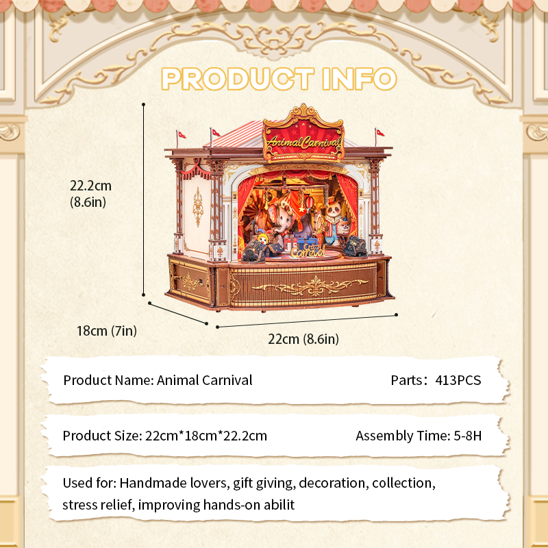 CuteBee - DIY Miniatuur Houten Huisje - Modelbouwpakket - TTCB501 - Animal Carnival - Afbeelding 5
