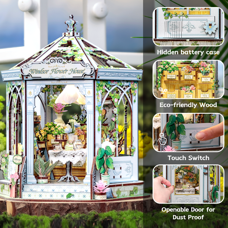 CuteBee - DIY Miniatuur Houten Huisje - Modelbouwpakket - GHGC401 - Windsor Flower House - Afbeelding 8
