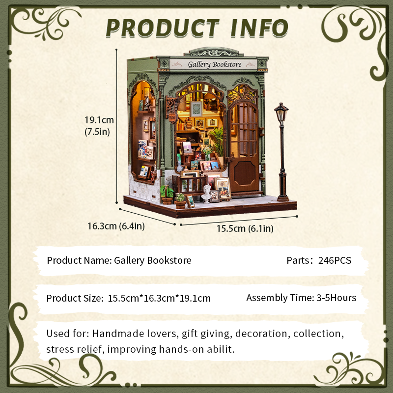 CuteBee - DIY Miniatuur Houten Book Nook Bouwpakket - CWGC214 - Gallery Bookstore - Afbeelding 4
