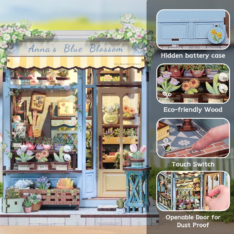 CuteBee - DIY Miniatuur Houten Book Nook Bouwpakket - CWGC211 - Anna's Blue Blossom - Afbeelding 7