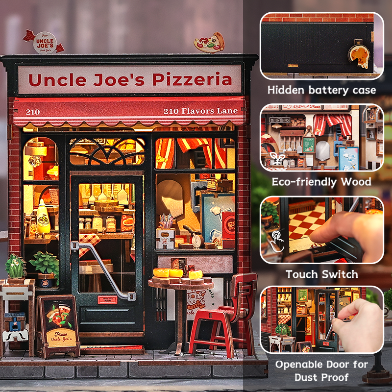 CuteBee - DIY Miniatuur Houten Book Nook Bouwpakket - CWGC210 - Uncle Joe's Pizzeria - Afbeelding 4