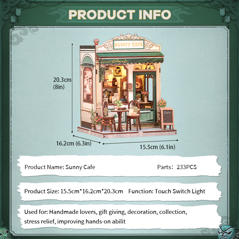 CuteBee - DIY Miniatuur Houten Book Nook Bouwpakket - CWGC208 - Sunny Cafe - Afbeelding 8