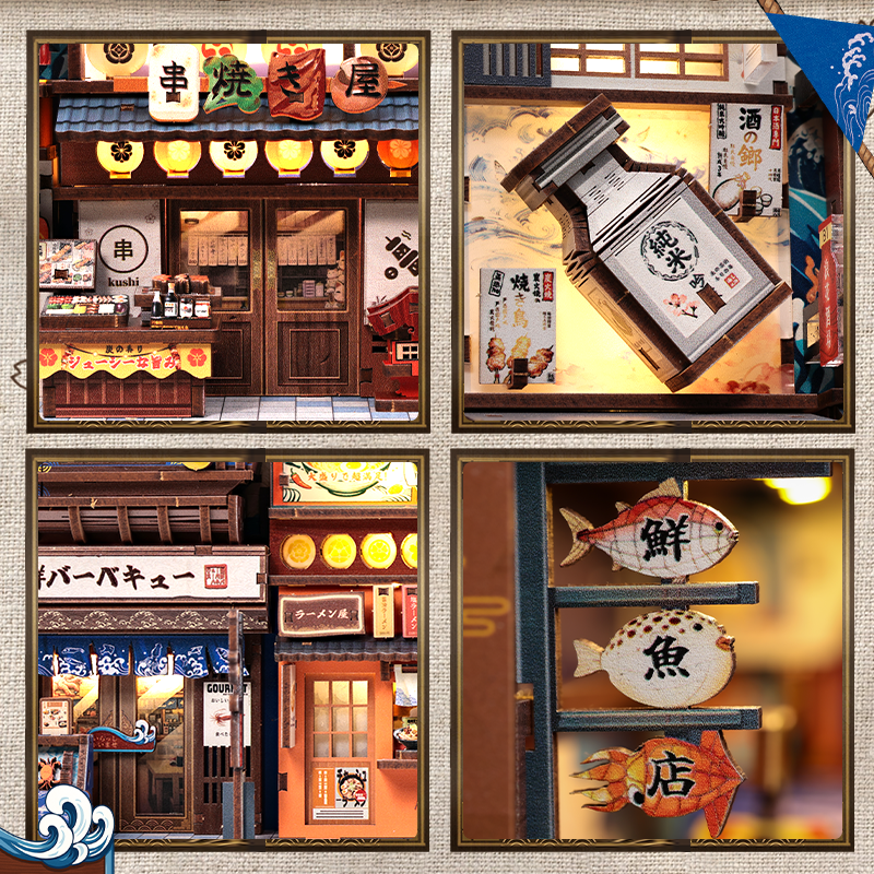 CuteBee - Book Nook - Modelbouwpakket - Houten 3D Puzzel - DIY Bouwpakket Volwassenen - Boekensteun - Tsutenkaku Ichiban Street BJAA403 - Afbeelding 9