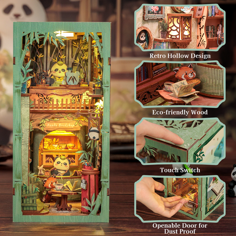 CuteBee - DIY Miniatuur Houten Book Nook Bouwpakket - DY02 - Panda Bookshop - Afbeelding 4