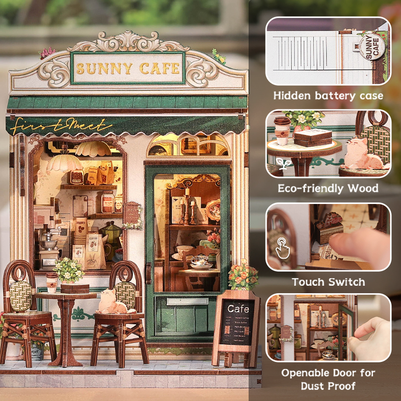CuteBee - DIY Miniatuur Houten Book Nook Bouwpakket - CWGC208 - Sunny Cafe - Afbeelding 7
