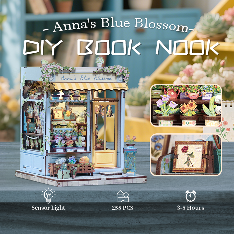CuteBee - DIY Miniatuur Houten Book Nook Bouwpakket - CWGC211 - Anna's Blue Blossom - Afbeelding 6