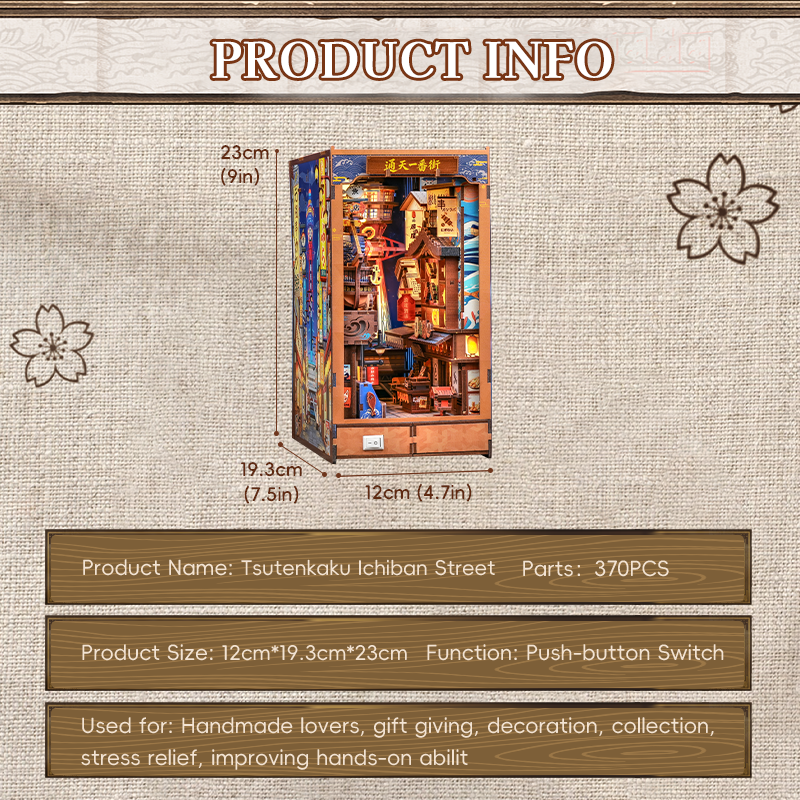 CuteBee - Book Nook - Modelbouwpakket - Houten 3D Puzzel - DIY Bouwpakket Volwassenen - Boekensteun - Tsutenkaku Ichiban Street BJAA403 - Afbeelding 16