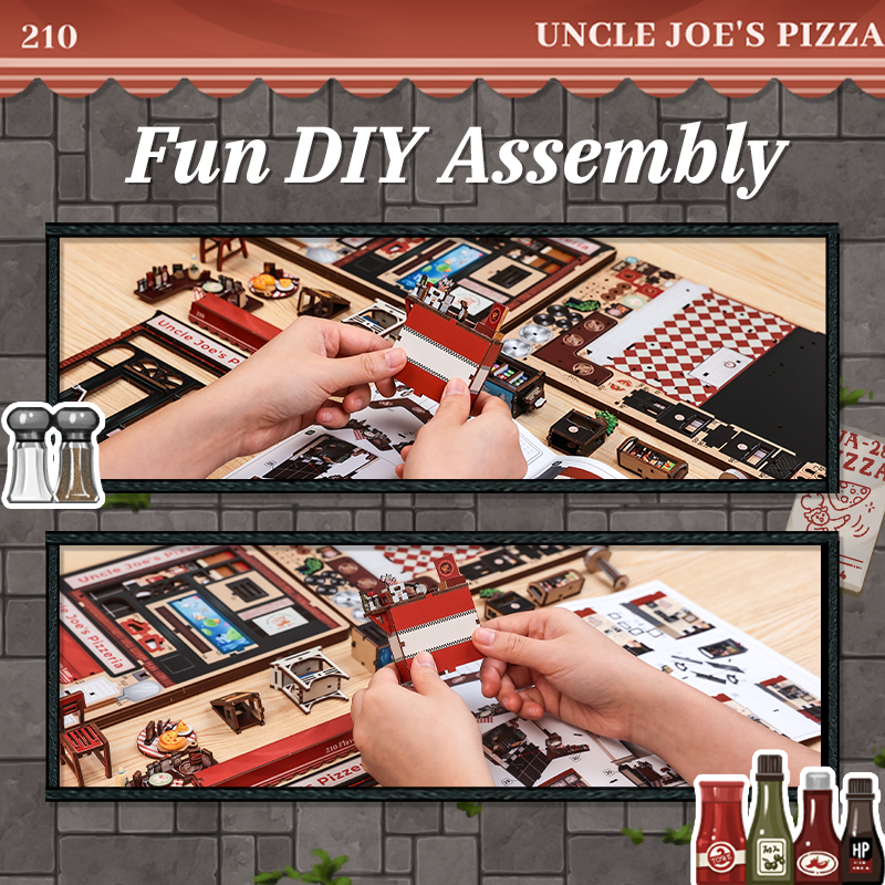 CuteBee - DIY Miniatuur Houten Book Nook Bouwpakket - CWGC210 - Uncle Joe's Pizzeria - Afbeelding 6