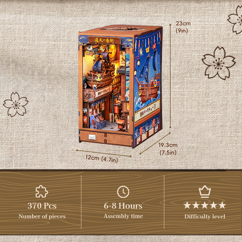 CuteBee - Book Nook - Modelbouwpakket - Houten 3D Puzzel - DIY Bouwpakket Volwassenen - Boekensteun - Tsutenkaku Ichiban Street BJAA403 - Afbeelding 17
