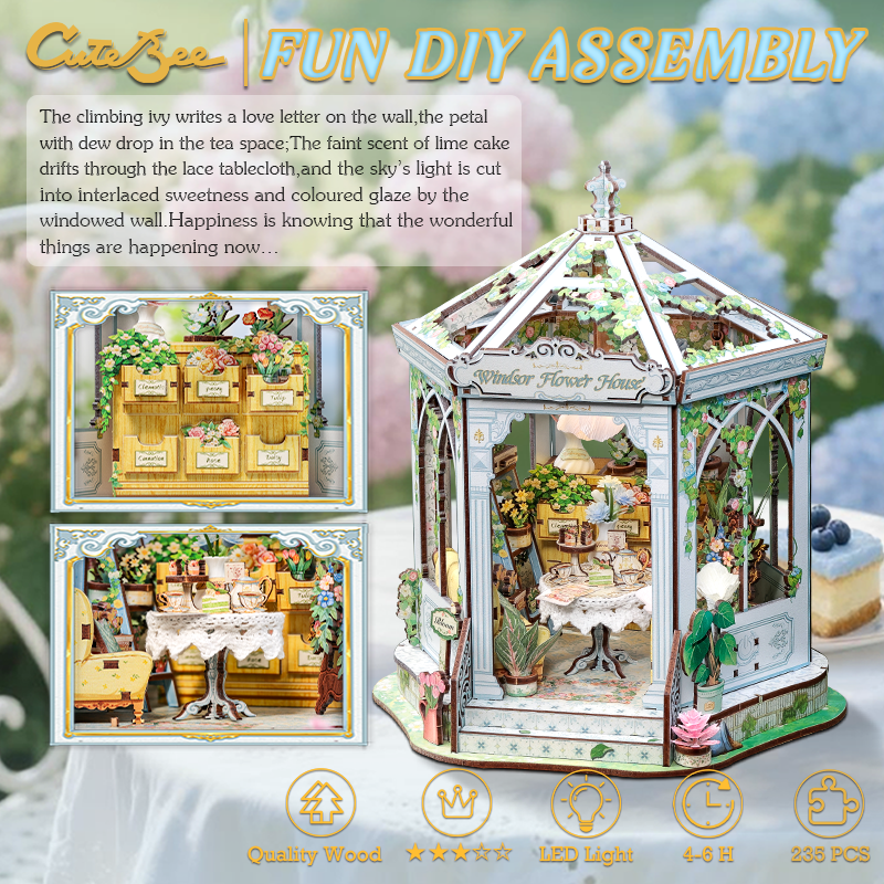 CuteBee - DIY Miniatuur Houten Huisje - Modelbouwpakket - GHGC401 - Windsor Flower House - Afbeelding 10
