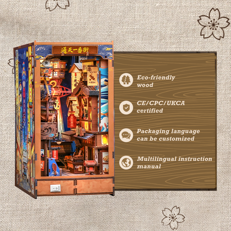 CuteBee - Book Nook - Modelbouwpakket - Houten 3D Puzzel - DIY Bouwpakket Volwassenen - Boekensteun - Tsutenkaku Ichiban Street BJAA403 - Afbeelding 18