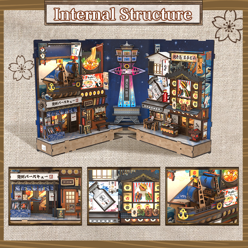 CuteBee - Book Nook - Modelbouwpakket - Houten 3D Puzzel - DIY Bouwpakket Volwassenen - Boekensteun - Tsutenkaku Ichiban Street BJAA403 - Afbeelding 14