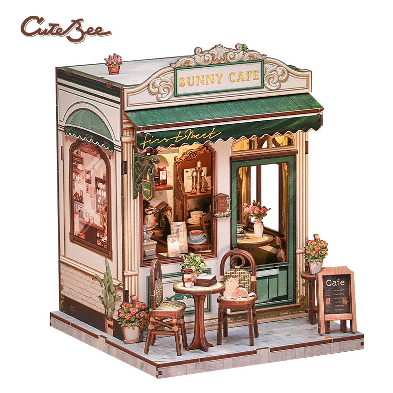 CuteBee - DIY Miniatuur Houten Book Nook Bouwpakket - CWGC208 - Sunny Cafe - Afbeelding 2