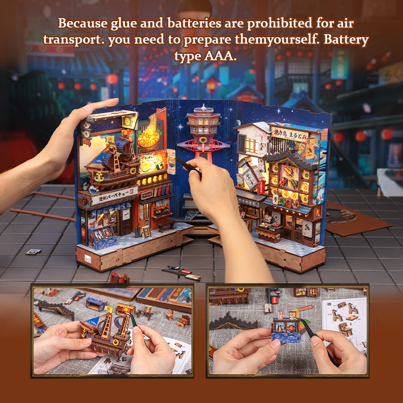 CuteBee - Book Nook - Modelbouwpakket - Houten 3D Puzzel - DIY Bouwpakket Volwassenen - Boekensteun - Tsutenkaku Ichiban Street BJAA403 - Afbeelding 15
