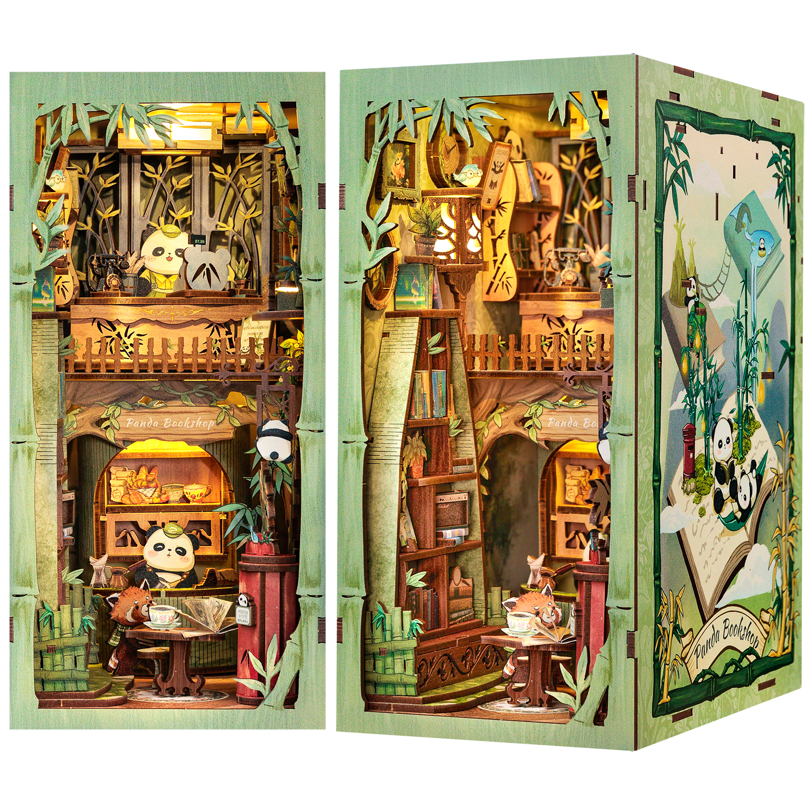 CuteBee - DIY Miniatuur Houten Book Nook Bouwpakket - DY02 - Panda Bookshop