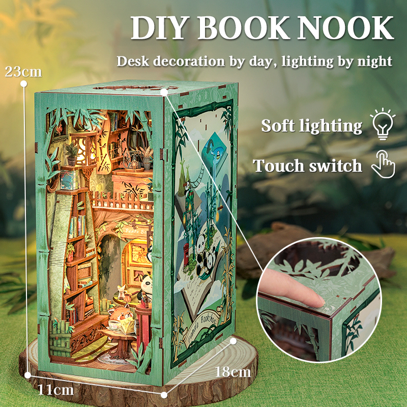 CuteBee - DIY Miniatuur Houten Book Nook Bouwpakket - DY02 - Panda Bookshop - Afbeelding 2