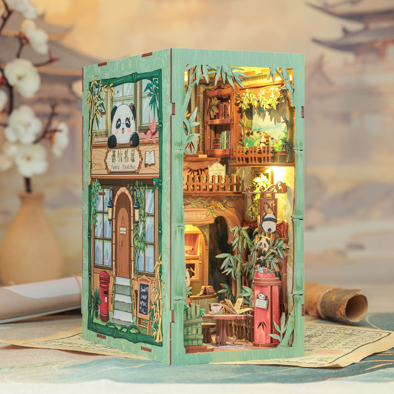 CuteBee - DIY Miniatuur Houten Book Nook Bouwpakket - DY02 - Panda Bookshop - Afbeelding 3