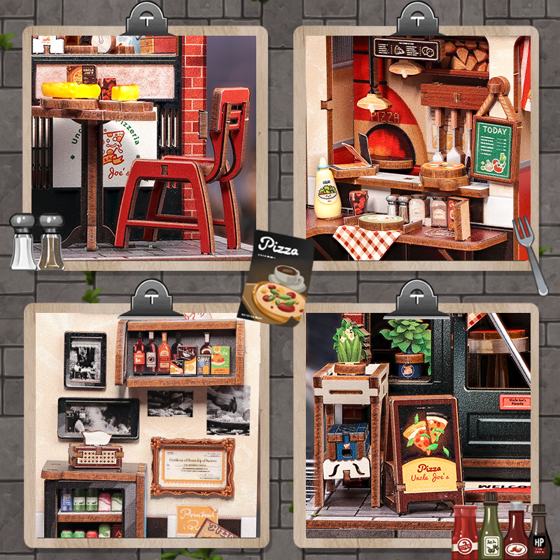 CuteBee - DIY Miniatuur Houten Book Nook Bouwpakket - CWGC210 - Uncle Joe's Pizzeria - Afbeelding 3