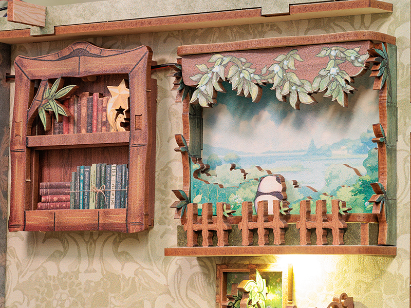 CuteBee - DIY Miniatuur Houten Book Nook Bouwpakket - DY02 - Panda Bookshop - Afbeelding 6