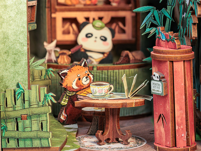 CuteBee - DIY Miniatuur Houten Book Nook Bouwpakket - DY02 - Panda Bookshop - Afbeelding 7