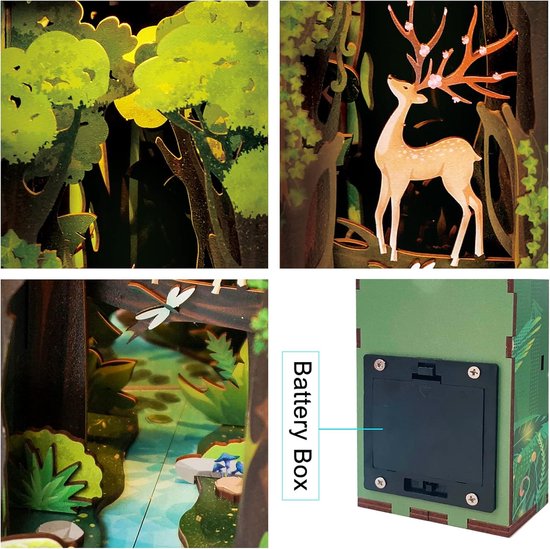 Tonecheer - DIY Miniatuur Houten Book Nook Bouwpakket - met Bewegingssensor Licht - TQ106 - Story of The Forest - Afbeelding 4