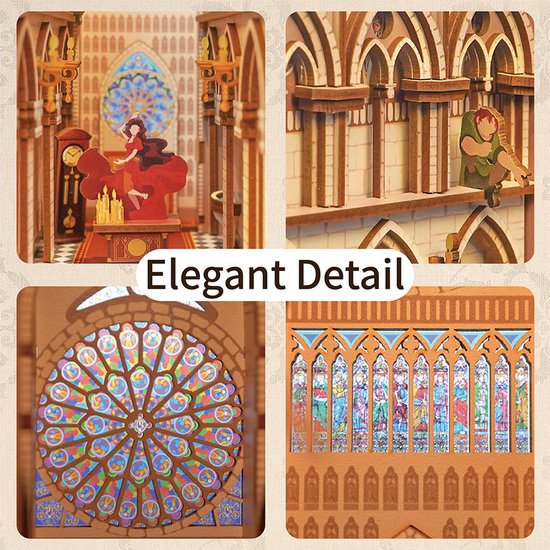 Tonecheer - DIY Miniatuur Houten Book Nook Bouwpakket - met Bewegingssensor Licht - TQ120 - Notre Dame de Paris - Afbeelding 2