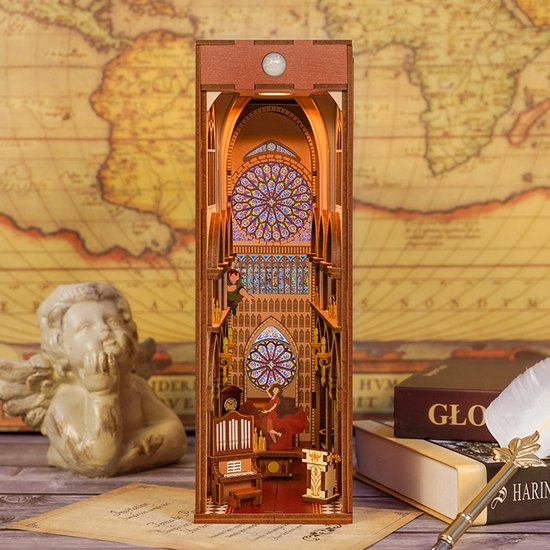 Tonecheer - DIY Miniatuur Houten Book Nook Bouwpakket - met Bewegingssensor Licht - TQ120 - Notre Dame de Paris - Afbeelding 3