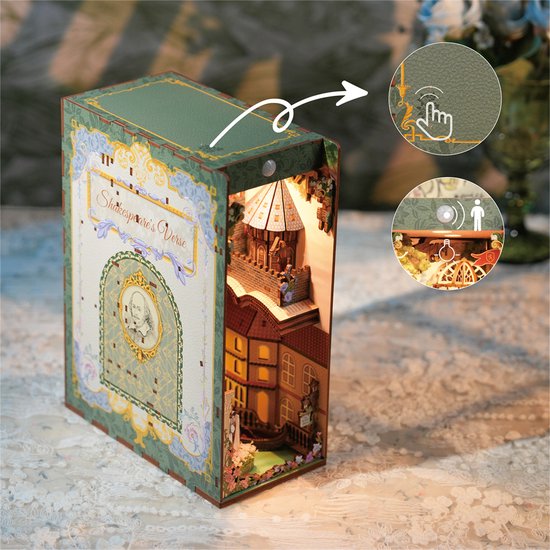Tonecheer - DIY Miniatuur Houten Book Nook Bouwpakket - met Bewegingssensor Licht - TQ129 - Shakespaer's Verse - Afbeelding 6