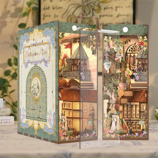 Tonecheer - DIY Miniatuur Houten Book Nook Bouwpakket - met Bewegingssensor Licht - TQ129 - Shakespaer's Verse - Afbeelding 7