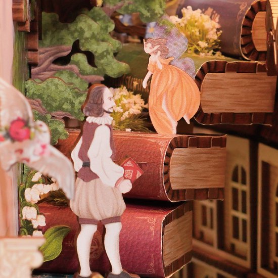 Tonecheer - DIY Miniatuur Houten Book Nook Bouwpakket - met Bewegingssensor Licht - TQ129 - Shakespaer's Verse - Afbeelding 5