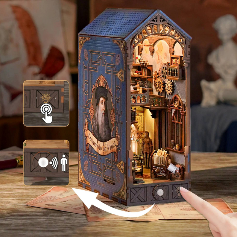 Tonecheer - DIY Miniatuur Houten Book Nook Bouwpakket - met Bewegingssensor Licht - TQ135 - Leonardo da Vinci - Afbeelding 3