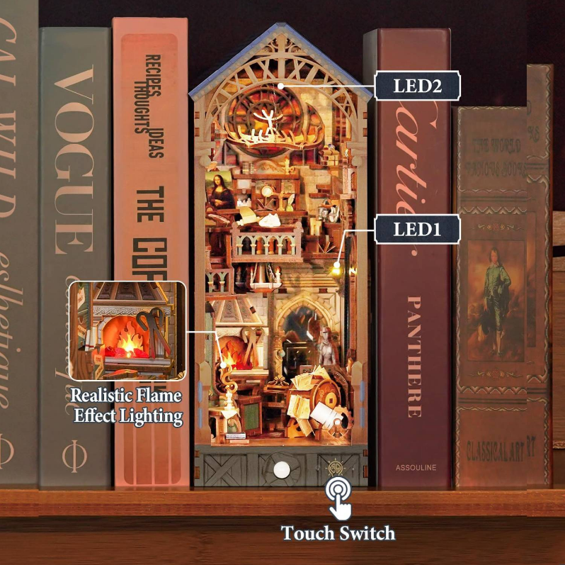 Tonecheer - DIY Miniatuur Houten Book Nook Bouwpakket - met Bewegingssensor Licht - TQ135 - Leonardo da Vinci - Afbeelding 4