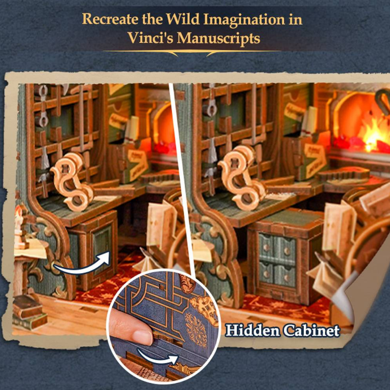 Tonecheer - DIY Miniatuur Houten Book Nook Bouwpakket - met Bewegingssensor Licht - TQ135 - Leonardo da Vinci - Afbeelding 5