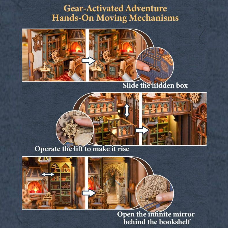 Tonecheer - DIY Miniatuur Houten Book Nook Bouwpakket - met Bewegingssensor Licht - TQ135 - Leonardo da Vinci - Afbeelding 6