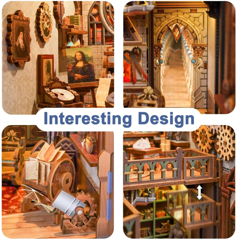 Tonecheer - DIY Miniatuur Houten Book Nook Bouwpakket - met Bewegingssensor Licht - TQ135 - Leonardo da Vinci - Afbeelding 7