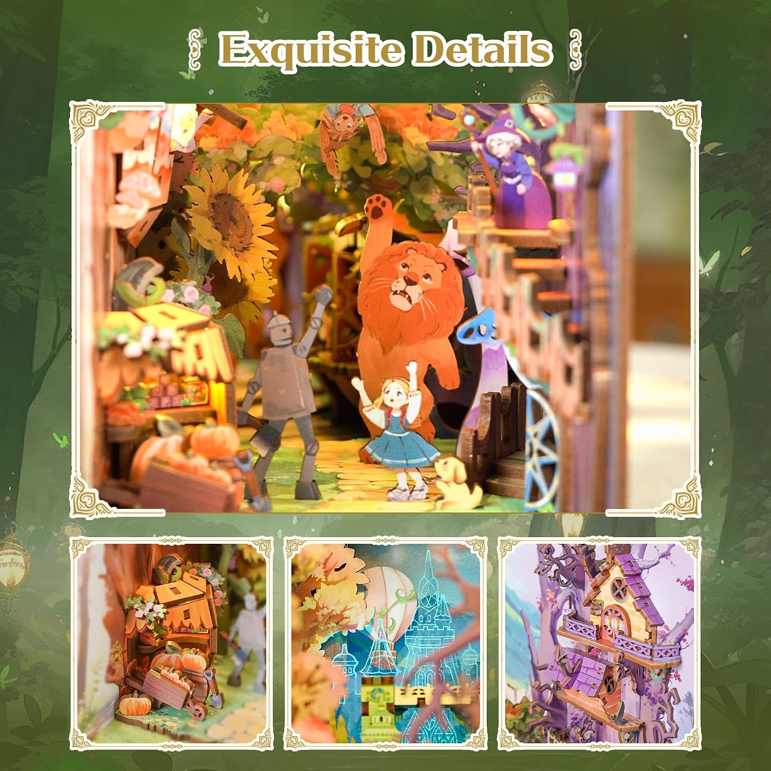 Tonecheer - DIY Miniatuur Houten Book Nook Bouwpakket - met Bewegingssensor Licht - TQ139 - Dorothy's Journey - Afbeelding 6