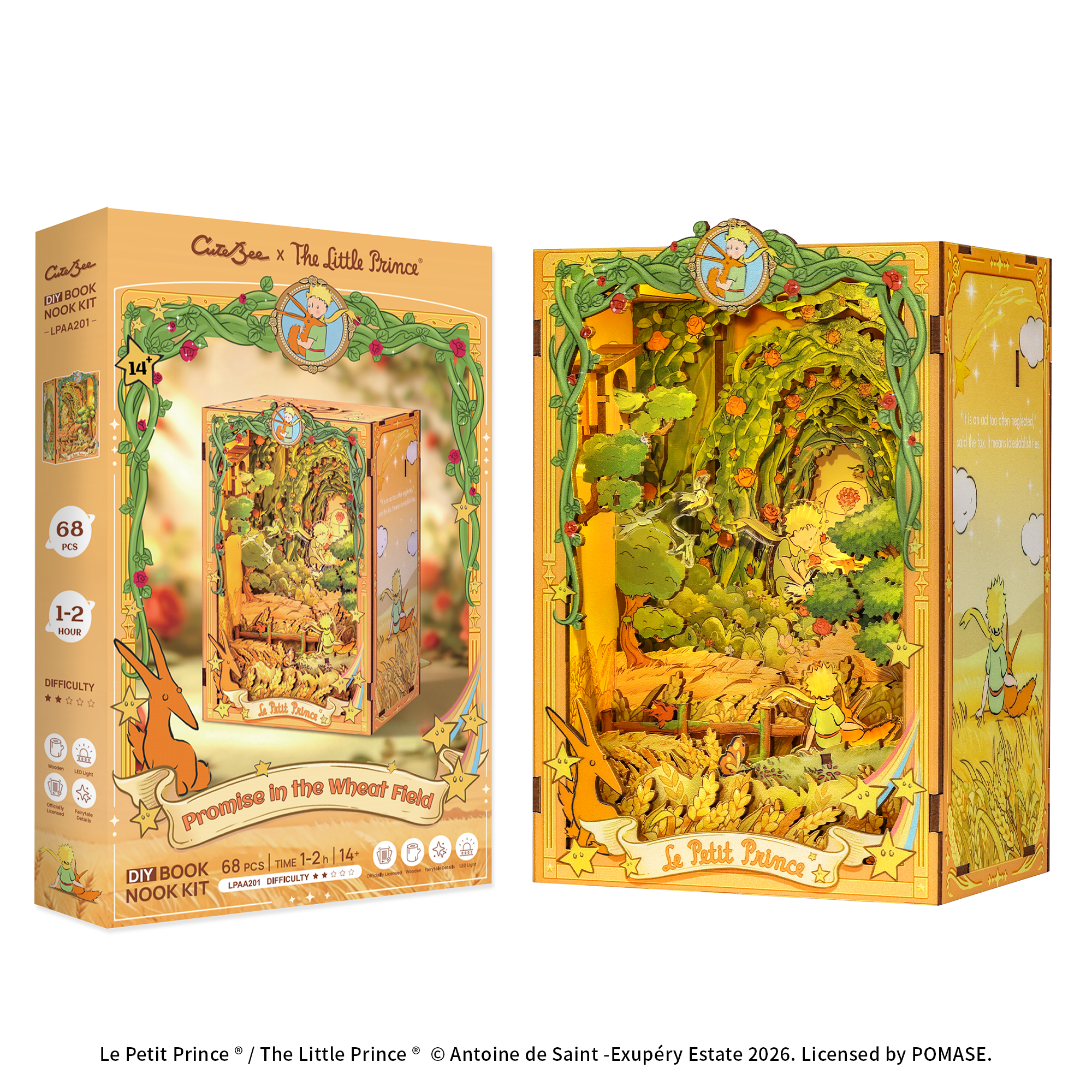 CuteBee x The Little Prince – Book Nook - Modelbouwpakket - Houten 3D Puzzel - DIY Bouwpakket Volwassenen - Boekensteun - Promise in the Wheat Field - LPAA201 - Afbeelding 4
