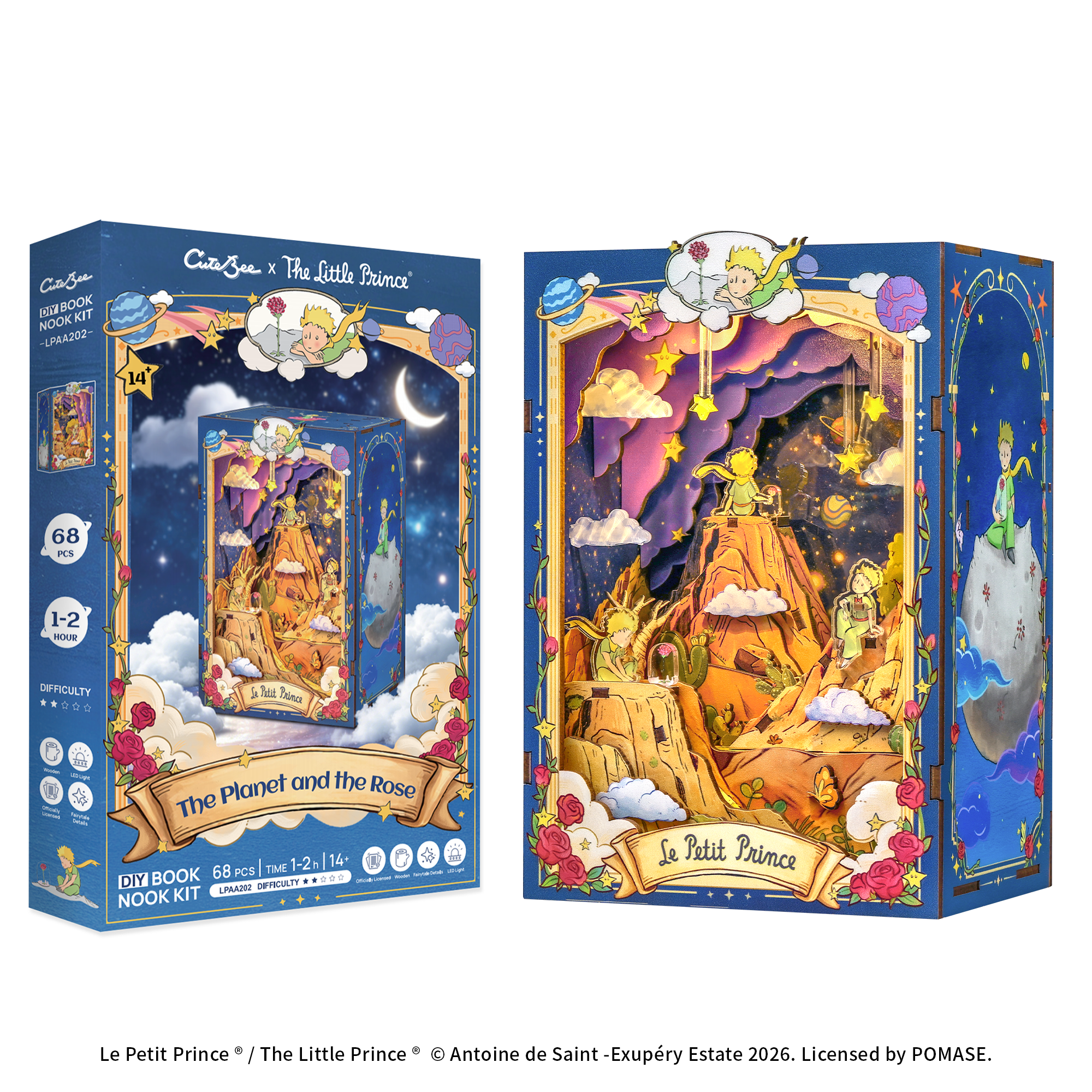 CuteBee x The Little Prince – Book Nook - Modelbouwpakket - Houten 3D Puzzel - DIY Bouwpakket Volwassenen - Boekensteun - The Planet and the Rose - LPAA202 - Afbeelding 4