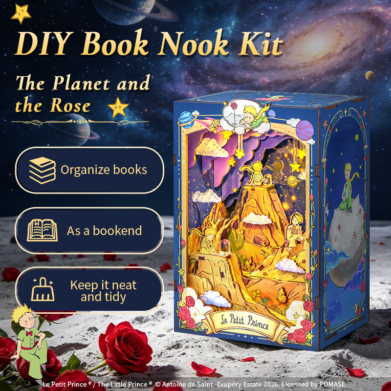 CuteBee x The Little Prince – Book Nook - Modelbouwpakket - Houten 3D Puzzel - DIY Bouwpakket Volwassenen - Boekensteun - The Planet and the Rose - LPAA202 - Afbeelding 6