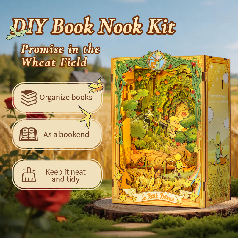 CuteBee x The Little Prince – Book Nook - Modelbouwpakket - Houten 3D Puzzel - DIY Bouwpakket Volwassenen - Boekensteun - Promise in the Wheat Field - LPAA201 - Afbeelding 7