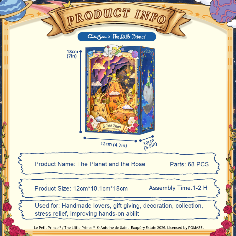 CuteBee x The Little Prince – Book Nook - Modelbouwpakket - Houten 3D Puzzel - DIY Bouwpakket Volwassenen - Boekensteun - The Planet and the Rose - LPAA202 - Afbeelding 7
