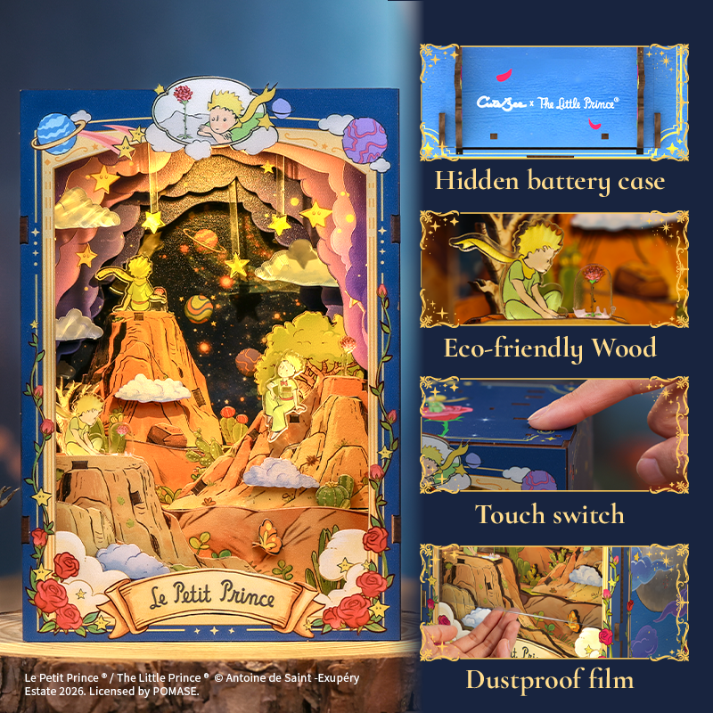 CuteBee x The Little Prince – Book Nook - Modelbouwpakket - Houten 3D Puzzel - DIY Bouwpakket Volwassenen - Boekensteun - The Planet and the Rose - LPAA202 - Afbeelding 9