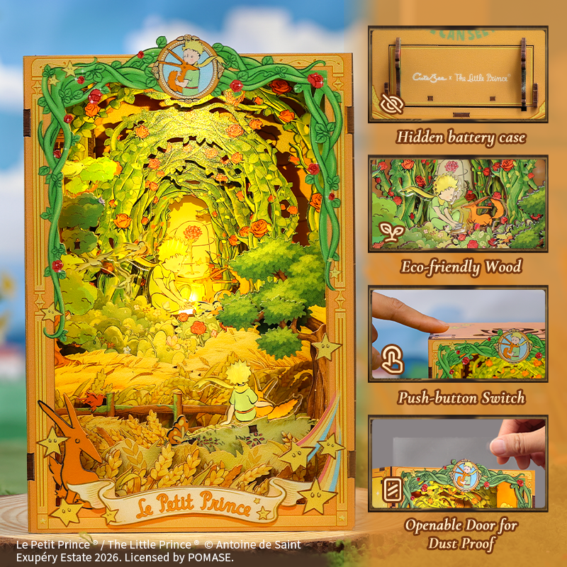 CuteBee x The Little Prince – Book Nook - Modelbouwpakket - Houten 3D Puzzel - DIY Bouwpakket Volwassenen - Boekensteun - Promise in the Wheat Field - LPAA201 - Afbeelding 10