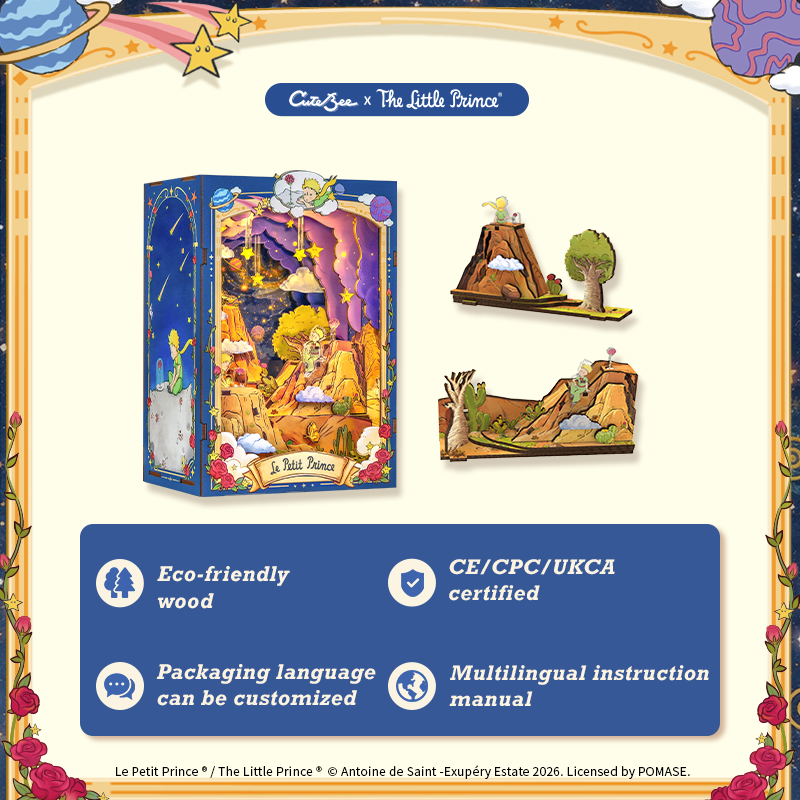 CuteBee x The Little Prince – Book Nook - Modelbouwpakket - Houten 3D Puzzel - DIY Bouwpakket Volwassenen - Boekensteun - The Planet and the Rose - LPAA202 - Afbeelding 10