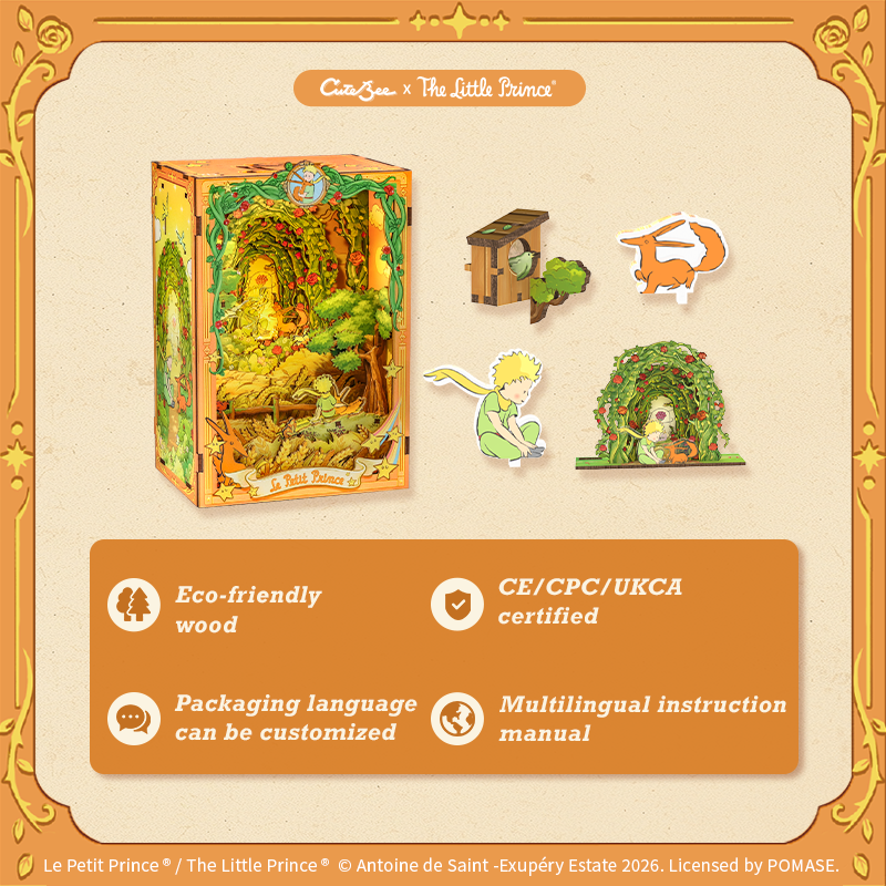 CuteBee x The Little Prince – Book Nook - Modelbouwpakket - Houten 3D Puzzel - DIY Bouwpakket Volwassenen - Boekensteun - Promise in the Wheat Field - LPAA201 - Afbeelding 11