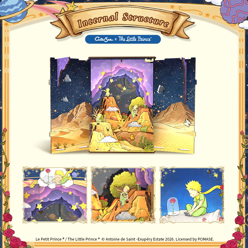 CuteBee x The Little Prince – Book Nook - Modelbouwpakket - Houten 3D Puzzel - DIY Bouwpakket Volwassenen - Boekensteun - The Planet and the Rose - LPAA202 - Afbeelding 11